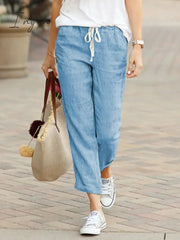 Ingvn - Summer Capri Pants Pockets Drawstring Casual Pants