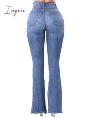 Ingvn - High Waist Flare Jeans for Women Summer 2023 Skinny Bell Bottom Jean Pants Woman Button Lady Sexy Push Up Denim Trousers Spring