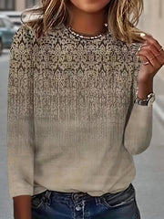 Womens Graphic Print T-Shirt - Stylish Crew Neck, Long Sleeve Comfort - Perfect for Spring & Fall Wardrobe - Trendy Casual Wear