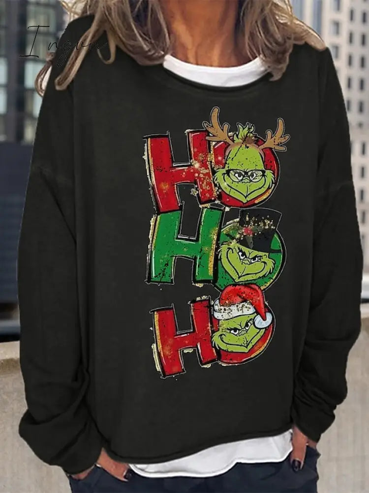 Ingvn - Women's Sweatshirt Pullover Streetwear Black Yellow Red Graphic Loose Fit Christmas Round Neck Long Sleeve