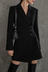 Ingvn - British Style Solid Buttons Turn-back Collar Suit Dress Dresses