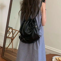 Ingvn  Elegant Silver Womens Backpack Pleated String Korean Style Fashion Small Backpack Designer Exquisite Daily New Female Bag
