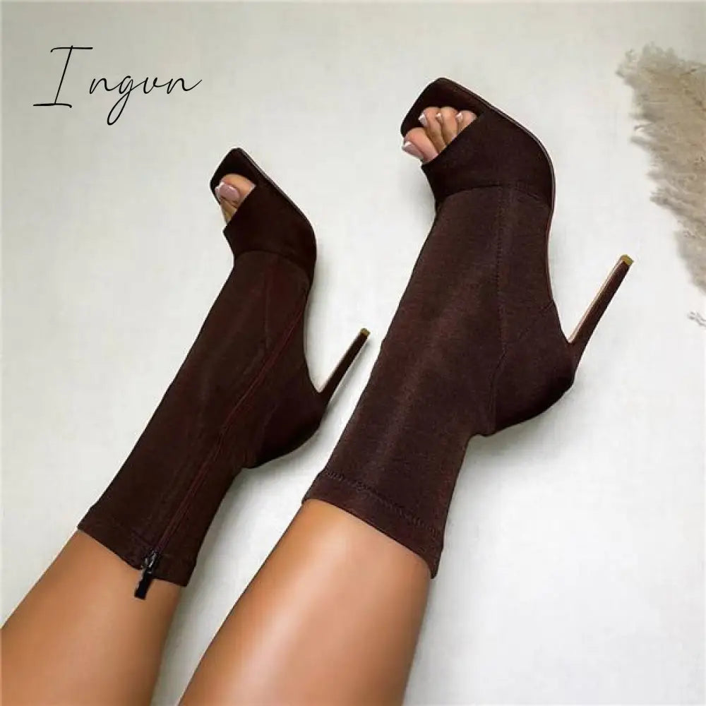 Ingvn - Peep Toe Ankle Boots