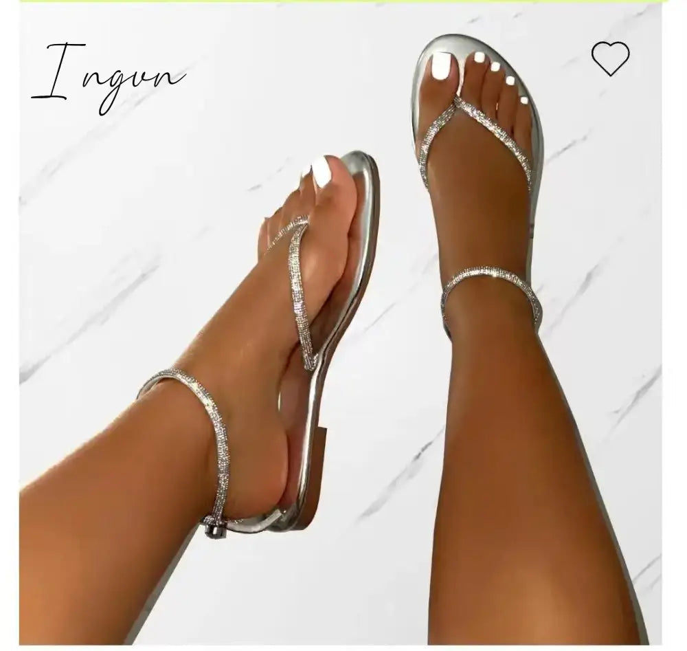 New Rhinestone Decor Toe Post Thong Flip-flops Women Slides Outdoor Non-slip Beach Sandals Summer New Women Slippers