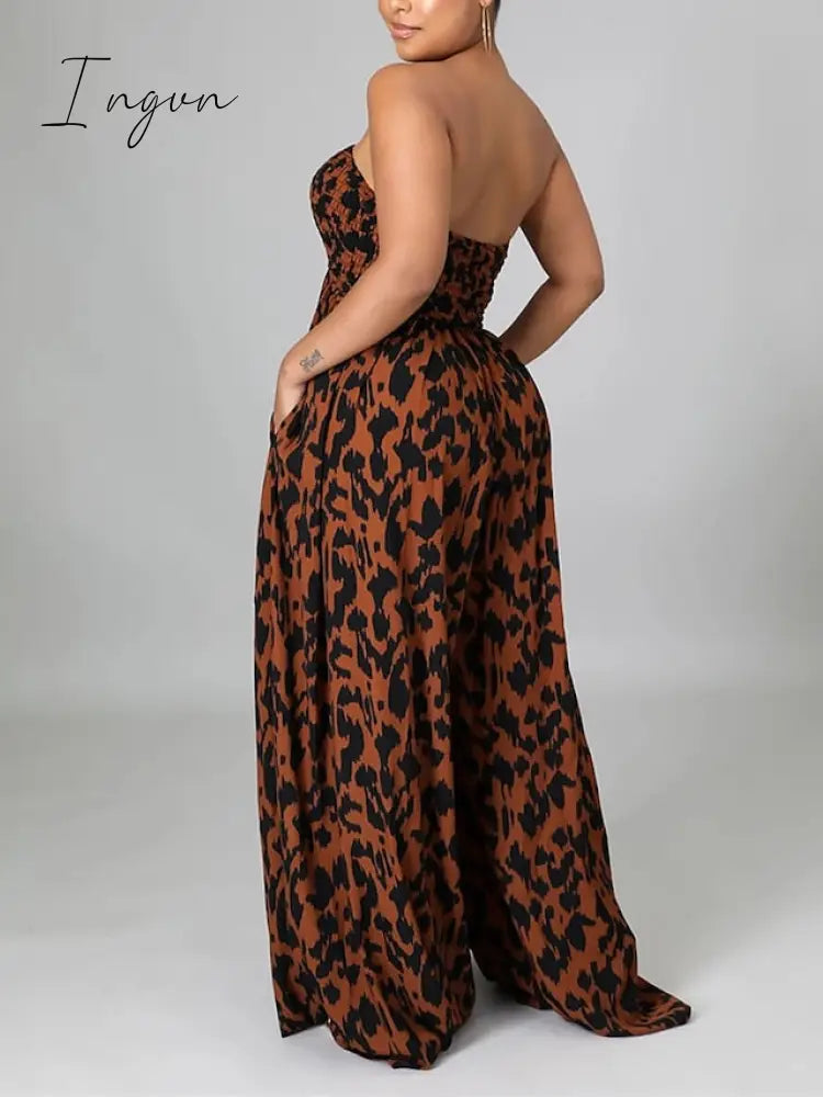 Ingvn - Women's Jumpsuit Pocket High Waist Tie Dye Leopard Strapless Holiday Street Daily Regular Fit Sleeveless Yellow Pink Purple S M L Summer Fall