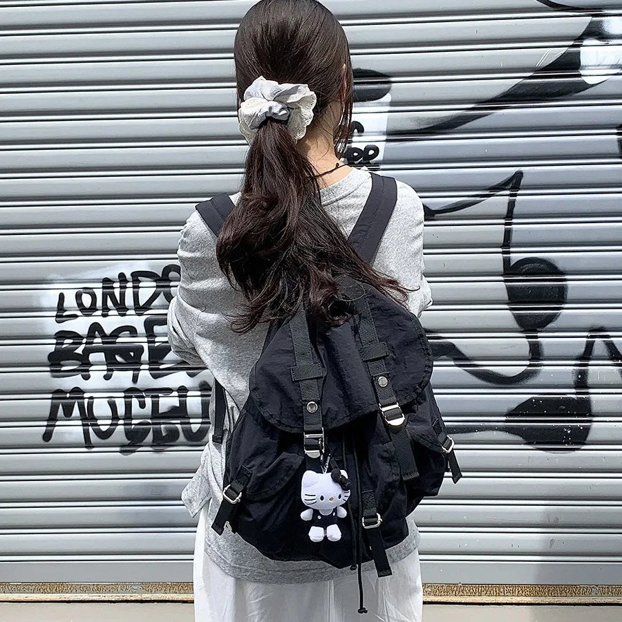 Ingvn  Preppy Style Flap Buckle Muti Pocket Nylon Women Backpack Niche Design College School Women Bags Travel Commuter Girls Backpack