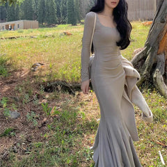 Elegant Sexy Bodycon Wedding Midi Dresses for Women Autumn Fashion Knitted Mermaid Ladies Robe Evening Party Female Clothes