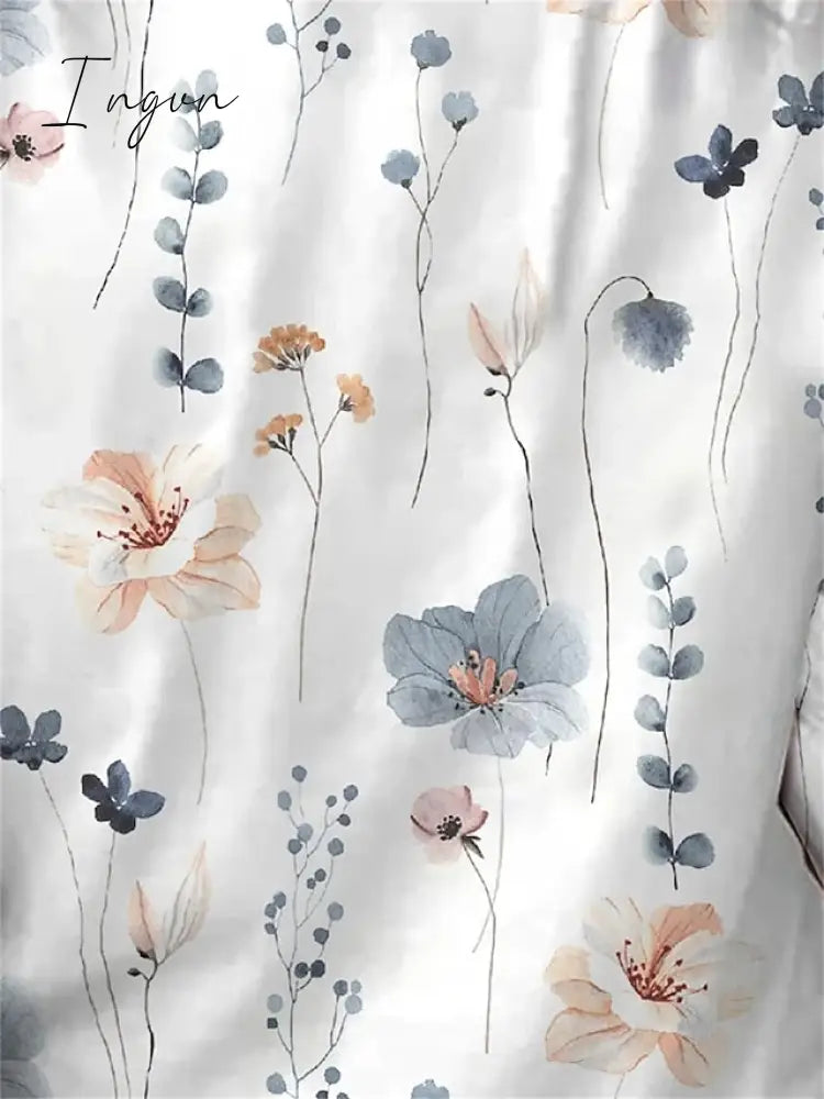 Ingvn - Women's T shirt Tee White Yellow Pink Floral Print Long Sleeve Holiday Weekend Basic Round Neck Regular Floral Painting