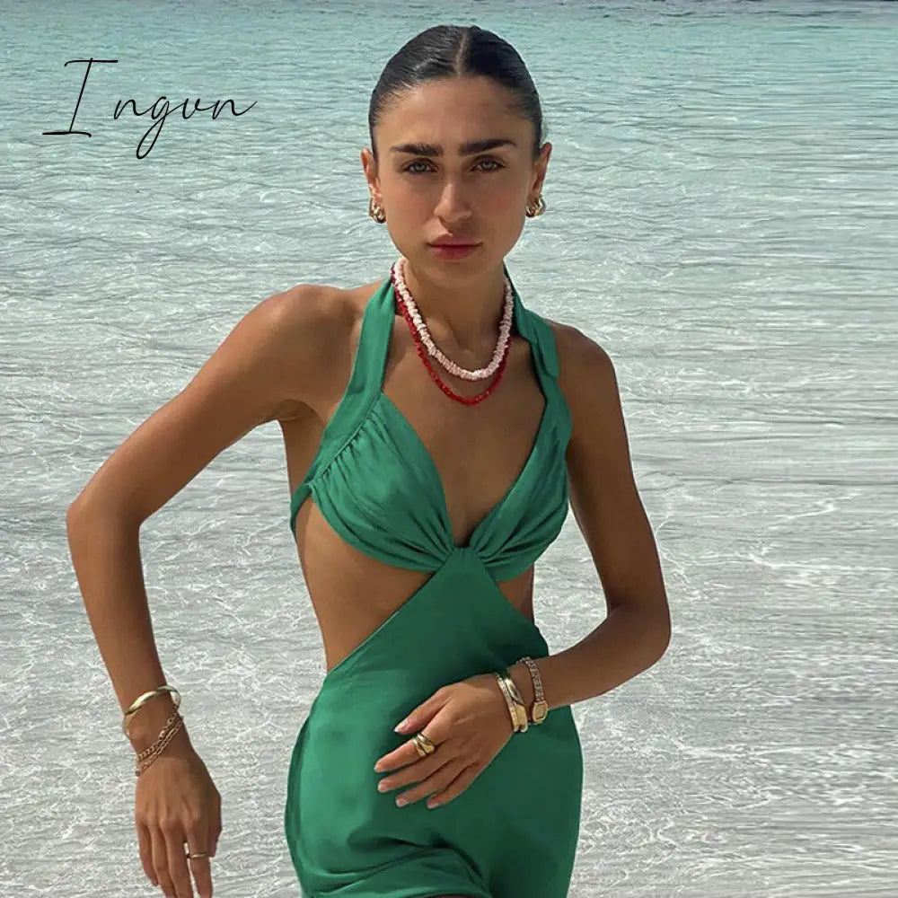 Ingvn - Halter Hollow Out Dress Women Bandage Slim Strapless Bodycon Dress Sexy Mini Backless Summer Party Dresses