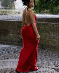 Sexy Backless Women Evening Maxi Dress Folds V-Neck Sleeveless Coquette Elegant Mermaid Matching Banquet Prom Bodycon