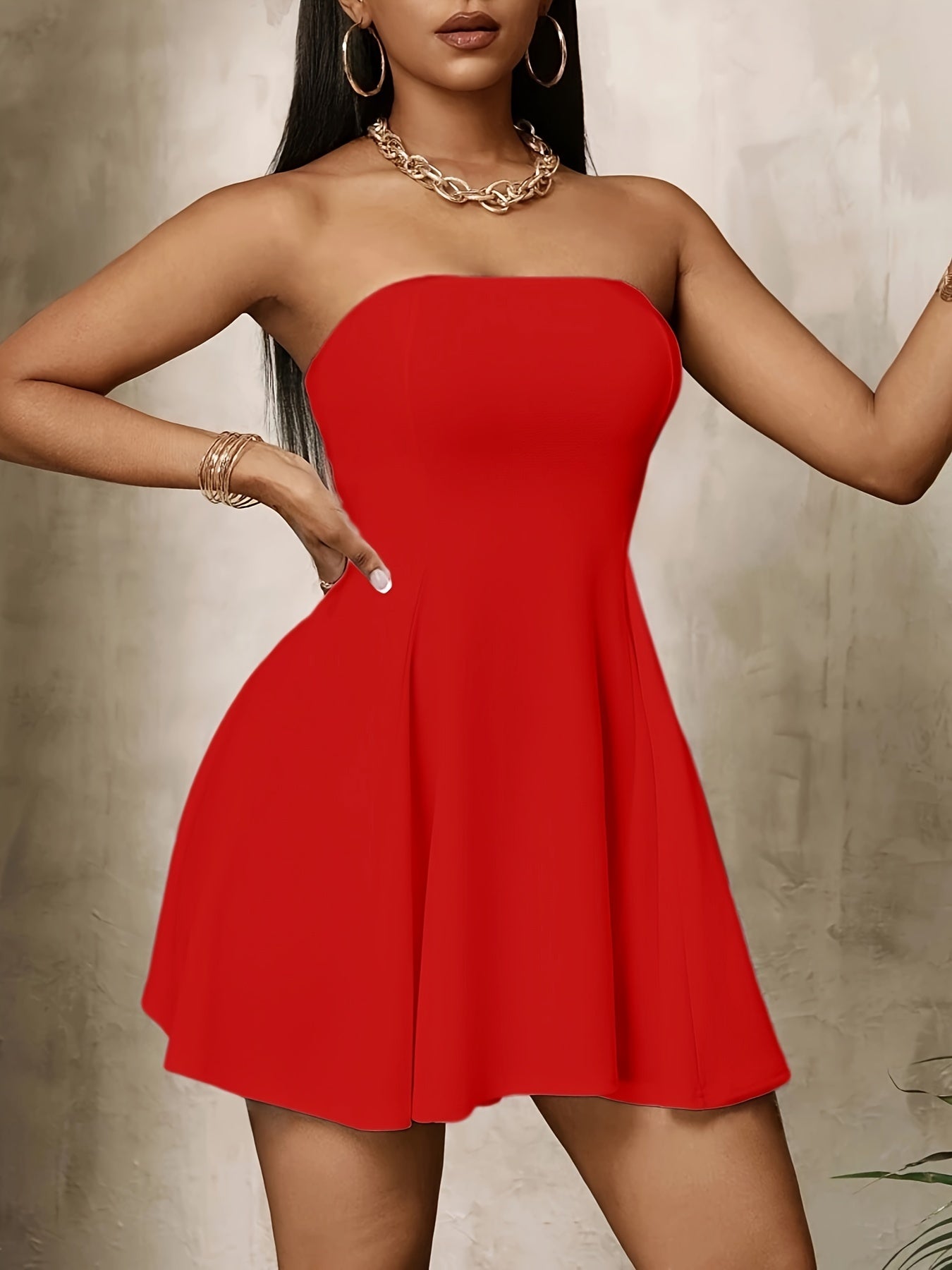 Backless Solid Color Bandeau Dress, Sexy Sleeveless Dress For Spring & Summer, Women's Clothing