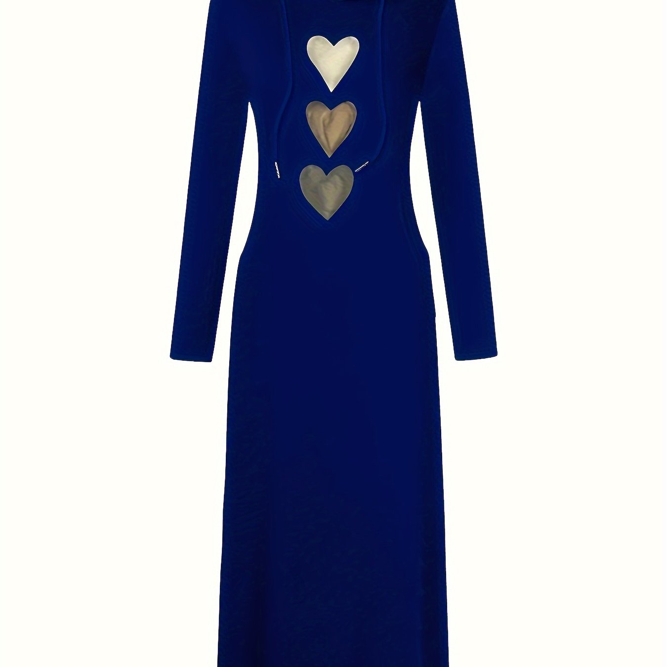 Chic Heart Print Drawstring Hooded Maxi Dress - Women's Casual Long Sleeve Fall & Winter Clothing - Soft, Cozy, and Versatile Fashion for Everyday Wear