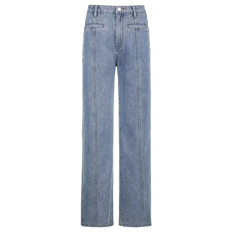 Ingvn  Retro Five Pointed Star Straight Women Jeans European and American Style Design Slim Fit Leg Length All Match Pants