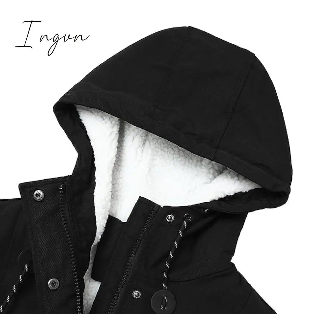 Ingvn - Women's Parka Street Fall Winter Long Coat Windproof Warm 3 in 1 Loose Casual Sports Jacket Long Sleeve Solid Color Zipper Purple Blushing Pink  Waterpoof  Daily Wear Down  Parkas  Lined