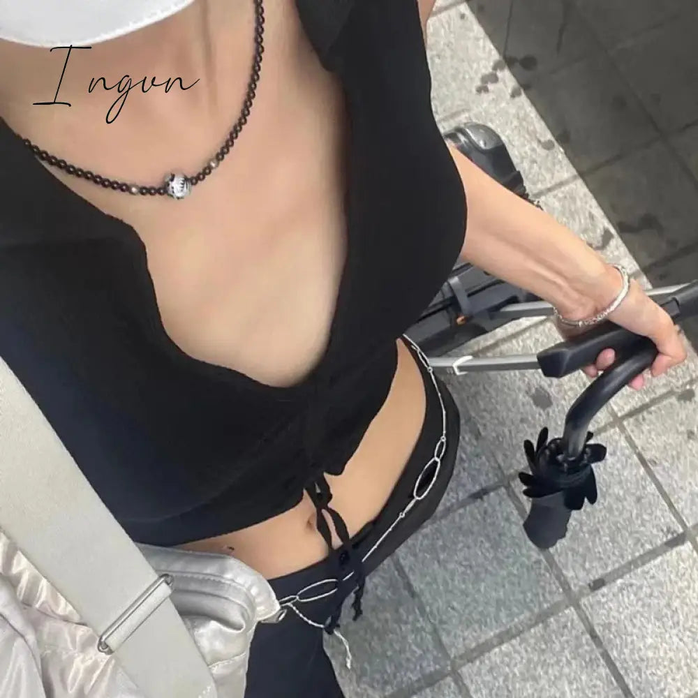 Harajuku Dragon Pattern Black Onyx Beads Necklace for Women Men Vintage Trend Y2K Egirl Black Agate Beaded Choker On The Neck