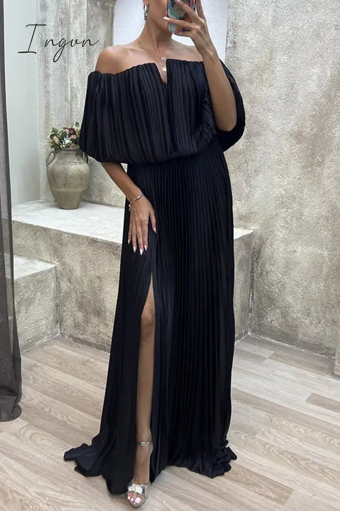 Ingvn - Sexy Formal Solid Slit Fold Off the Shoulder Evening Dress Dresses