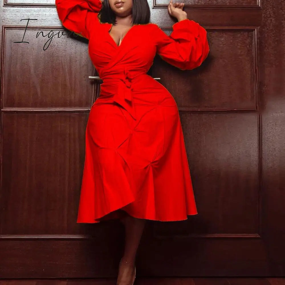 Ingvn - African Dresses For Women Fashion New Africa Summer New Style Puff Sleeve High Waist A line Elegant Night Party Vestidos