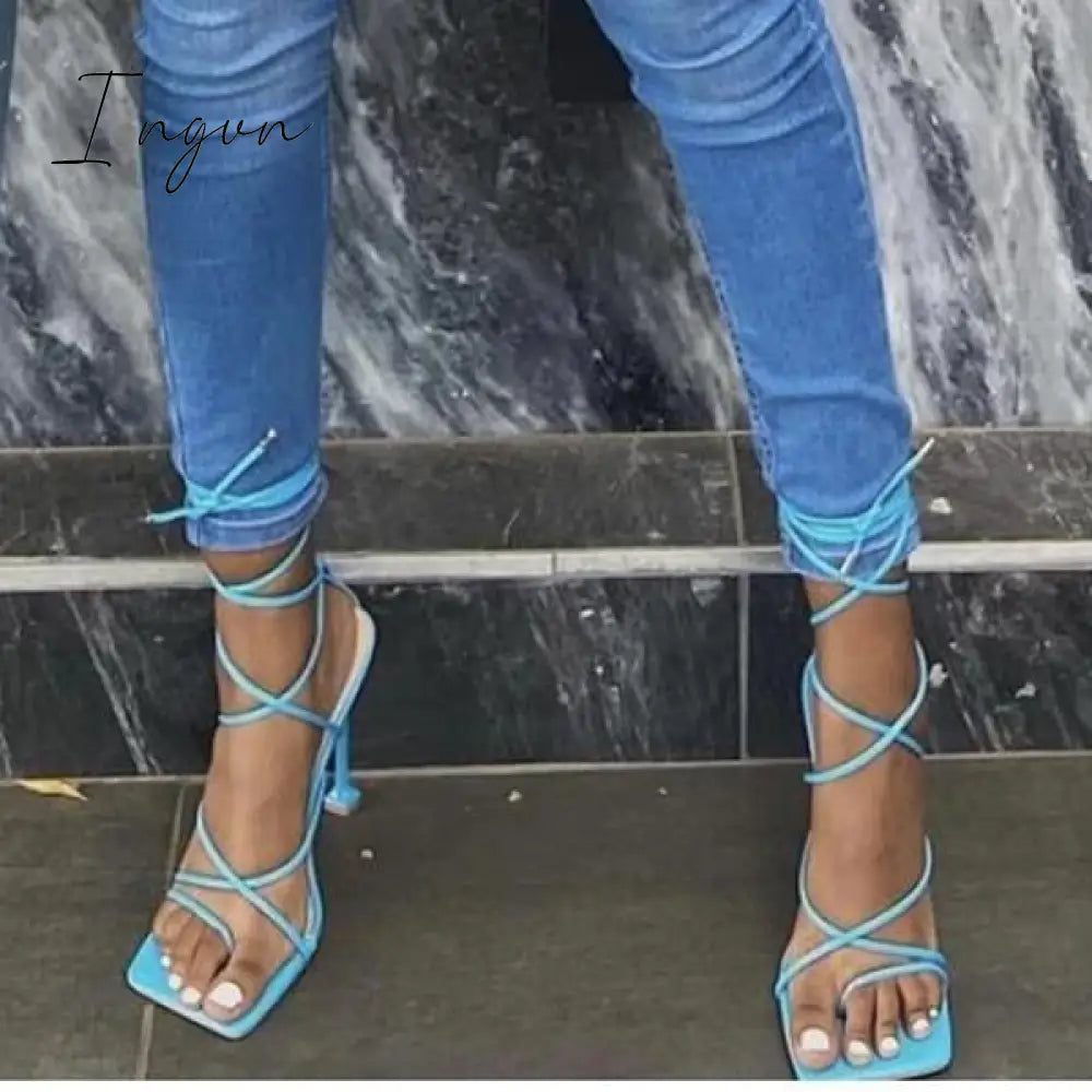 Ingvn - Around-The-Ankle Lace-Up Closure Open Squared Toe Heels