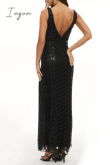 Ingvn - Sexy Formal Patchwork V Neck Evening Dress Dresses