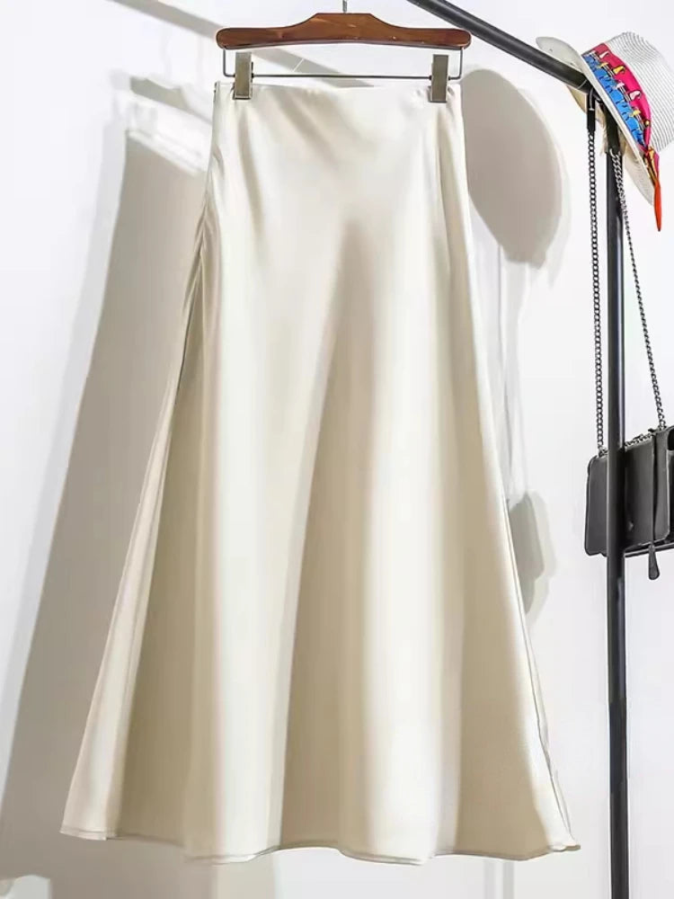 Acetic Satin Fishtail Skirt Woman Korean Fashion Elastic High Waist Skirts for Women Spring/summer 2024 New Slim Long Dresses