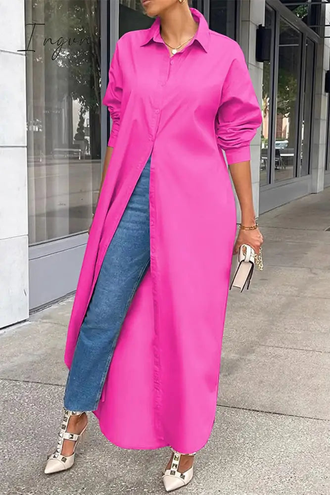 Ingvn - Casual Buttons Long Sleeve Shirt Dress Dresses(5 Colors)