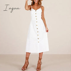 Ingvn - Boho Sexy Floral Dress Summer Vintage Casual Sundress Female Beach Dress Midi Button Backless Polka Dot Striped Women Dress