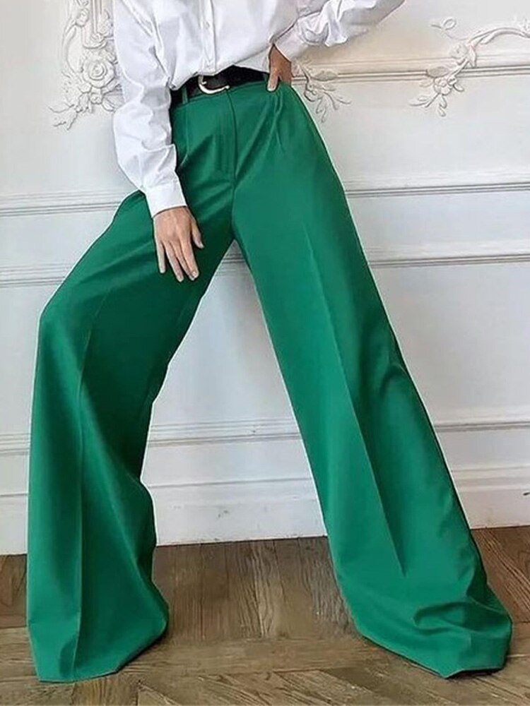 Voguable  Women High Waist Pants Casual Loose Office Lady Trousers Spring Summer New Fashion Solid Wide Leg Floor-Length Pants Female