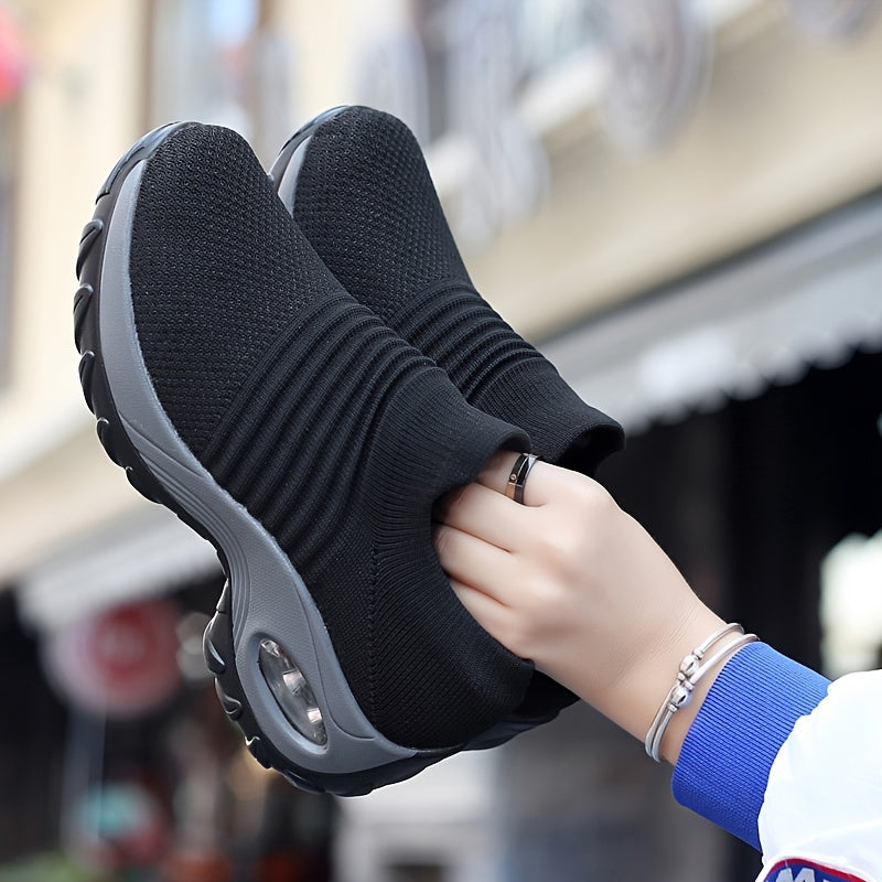 Womens Solid Color Chunky Low Top Sneakers - Breathable, Lightweight, Slip-On Shoes with EVA Insole and PU Sole - Perfect for Casual Outdoor Activities All Season