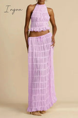 Sexy Vacation Solid Frenulum See-through Backless Halter Sleeveless Two Pieces(7 Colors)