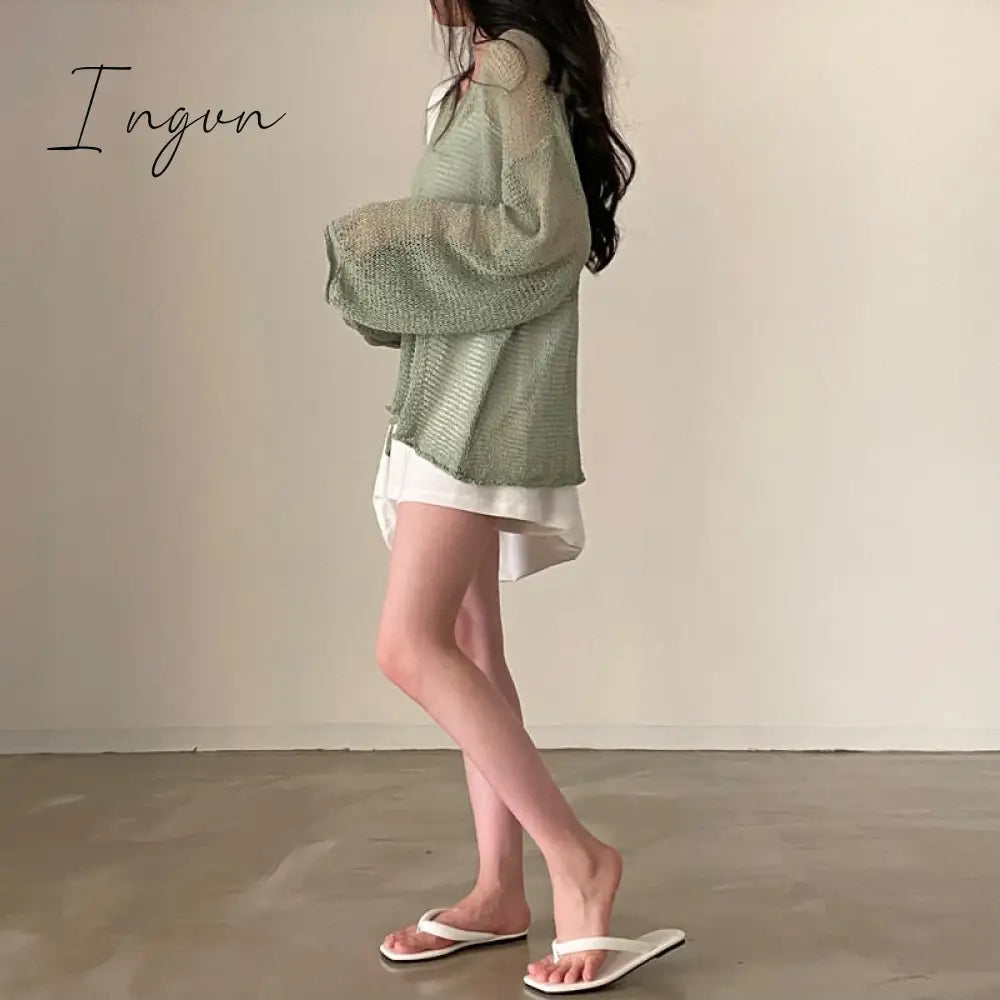 Ingvn - Lazy Style Full Sleeves Jumpers Tops Hollow Out Sexy Women Fashion Casual Streetwear Chic Femme Sweaters Pullovers