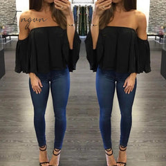 Ingvn - Summer T-shirt Women Fashion Sexy Chiffon Off Shoulder Shirts Strapless Short Sleeve Beach Tops Tee Feminine 5XL