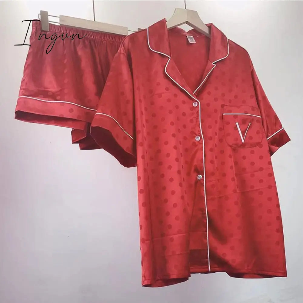 Ingvn - 2 Pieces Set Summer Pajamas for Women V Long Satin Silk Sleepwear Ladies Luxury Pyjamas Home Wear Pjs Loungewear