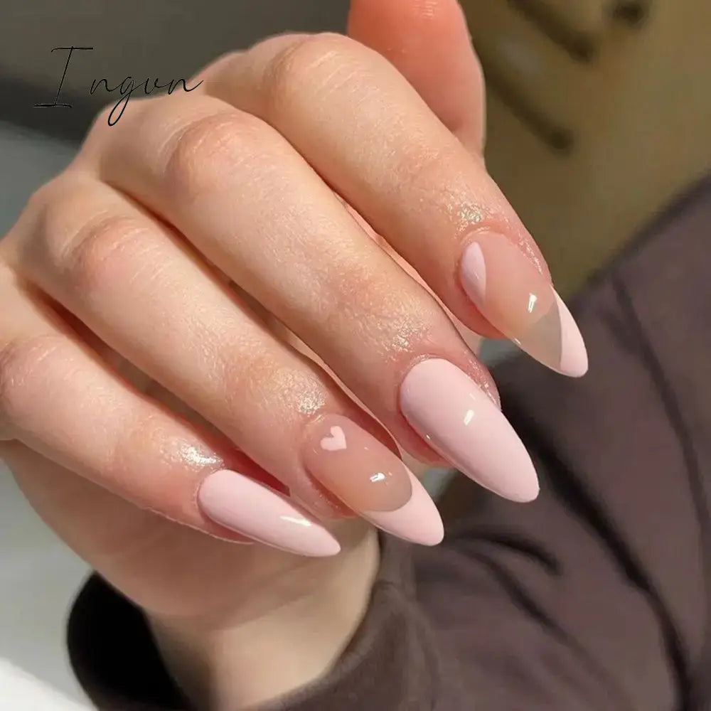 24pcs/Box Almond False Nails Press On Nails Detachable Fake Nail Tip gold heart with Design Manicure Patches Press On Nails