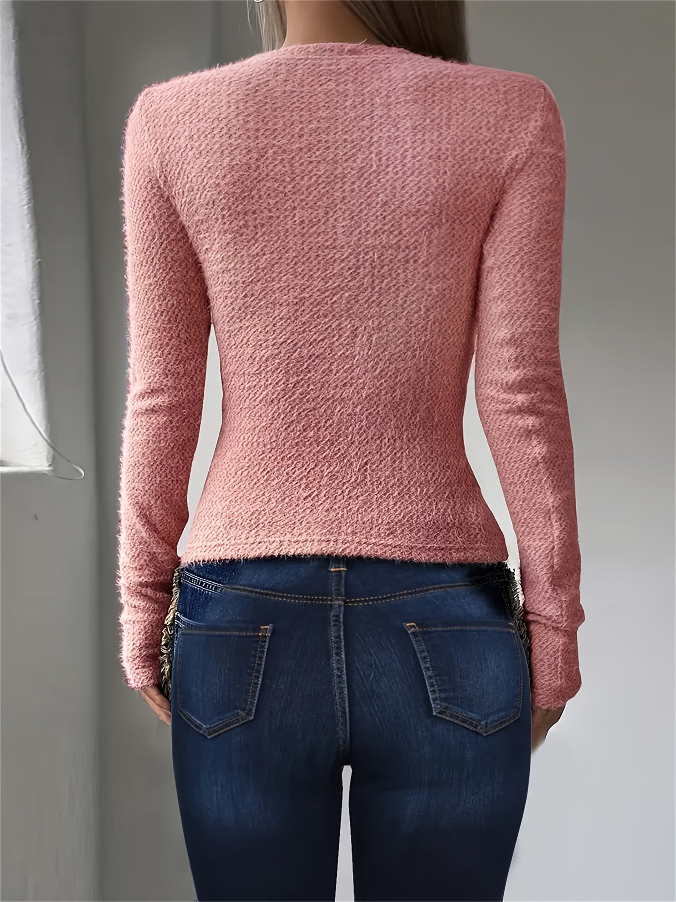 Classic Chic Crew Neck Slim Fit Pullover Sweater - Women's Long Sleeve Casual Top for Fall & Winter - Soft, Cozy, and Versatile Clothing for Everyday Wear