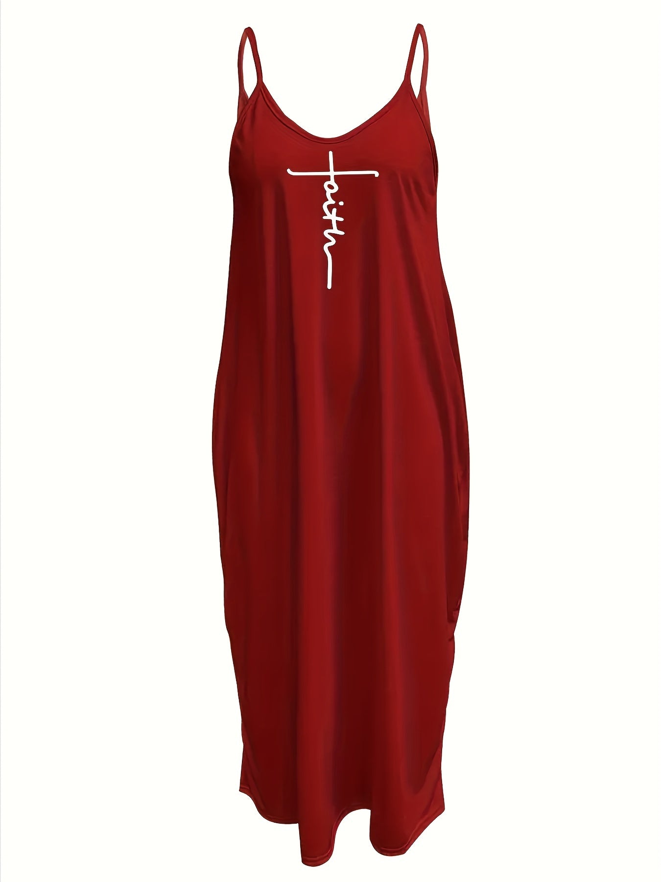 Faith Print Backless Spaghetti Strap Dress - Stylish V Neck Loose Fit for Women - Versatile Casual Summer Wear