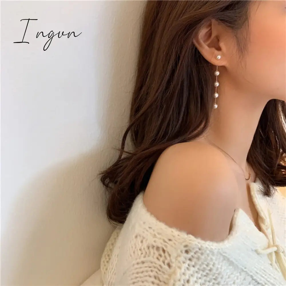 Ingvn - Korean Trend Simulation Pearl Long Earrings Female Tassel Drop Wedding Pendant Earrings Fashion Sweety Jewelry Earring 2023 Gift