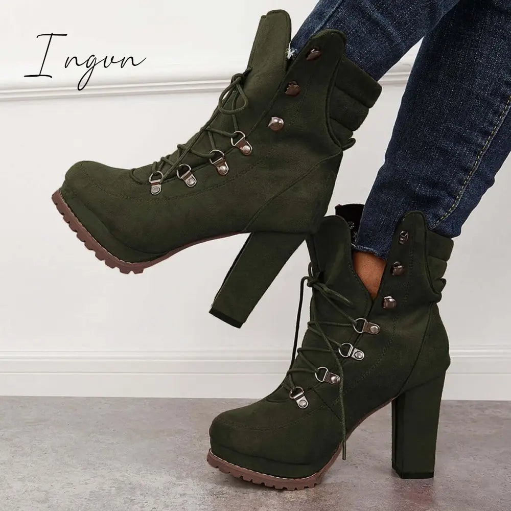 Ingvn - Non Slip Chunky Platform High Heel Boots
