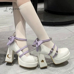 Ingvn - Y2k Chunky Platform High Heels Pumps Women 2023 Spring Punk Thick Heel Mary Jane Lolita Shoes Woman Patent Leather Cosplay Shoes