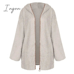 Ingvn - 2023 New Fashion Women'S Thick Plush Long Sleeve Jacket Female Winter Coat With Hat And Pocket Female Top Fashion Fall Winter