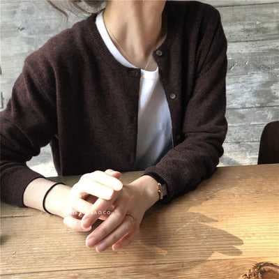 Cashmere Sweater Cardigan Women Single Breasted Long Sleeve Elegant Vintage Jumper Solid Wool Knitted Autumn Winter Outwear
