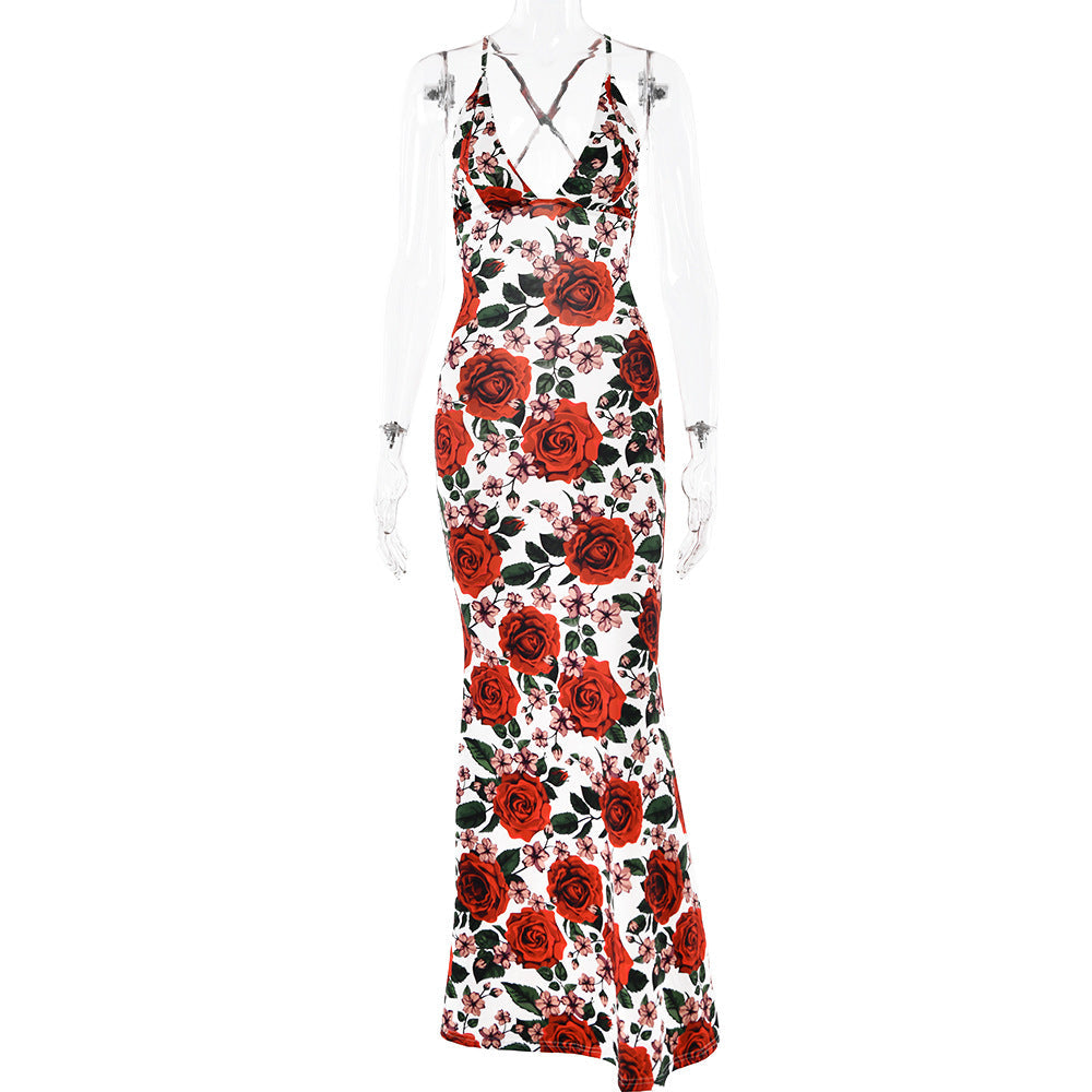 Pphmm outfit inspo New  Summer Sling Sleeveless Dress Sexy Fashion Printed Backless Slim Dress