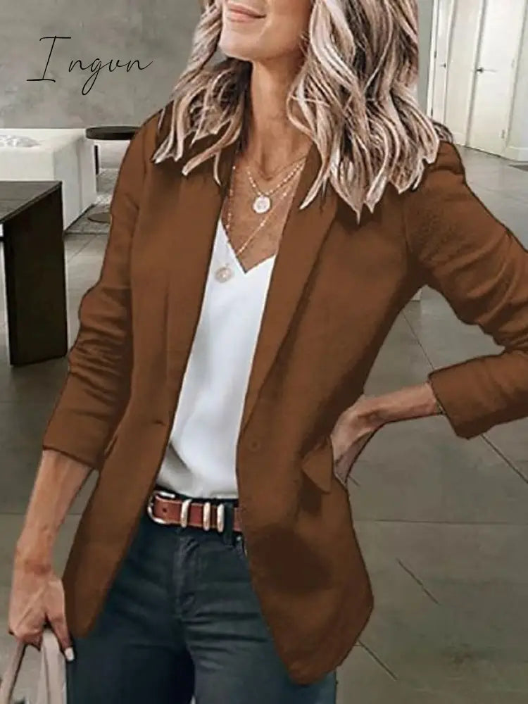 Ingvn - Women's Casual Blazers Clean Fit Fall Open Front Long Sleeve Work Office Jackets Coat claret Dark Grey White Black Blue Traditional / Classic Daily Buttoned Front Turndown Regular Fit S M L XL XXL
