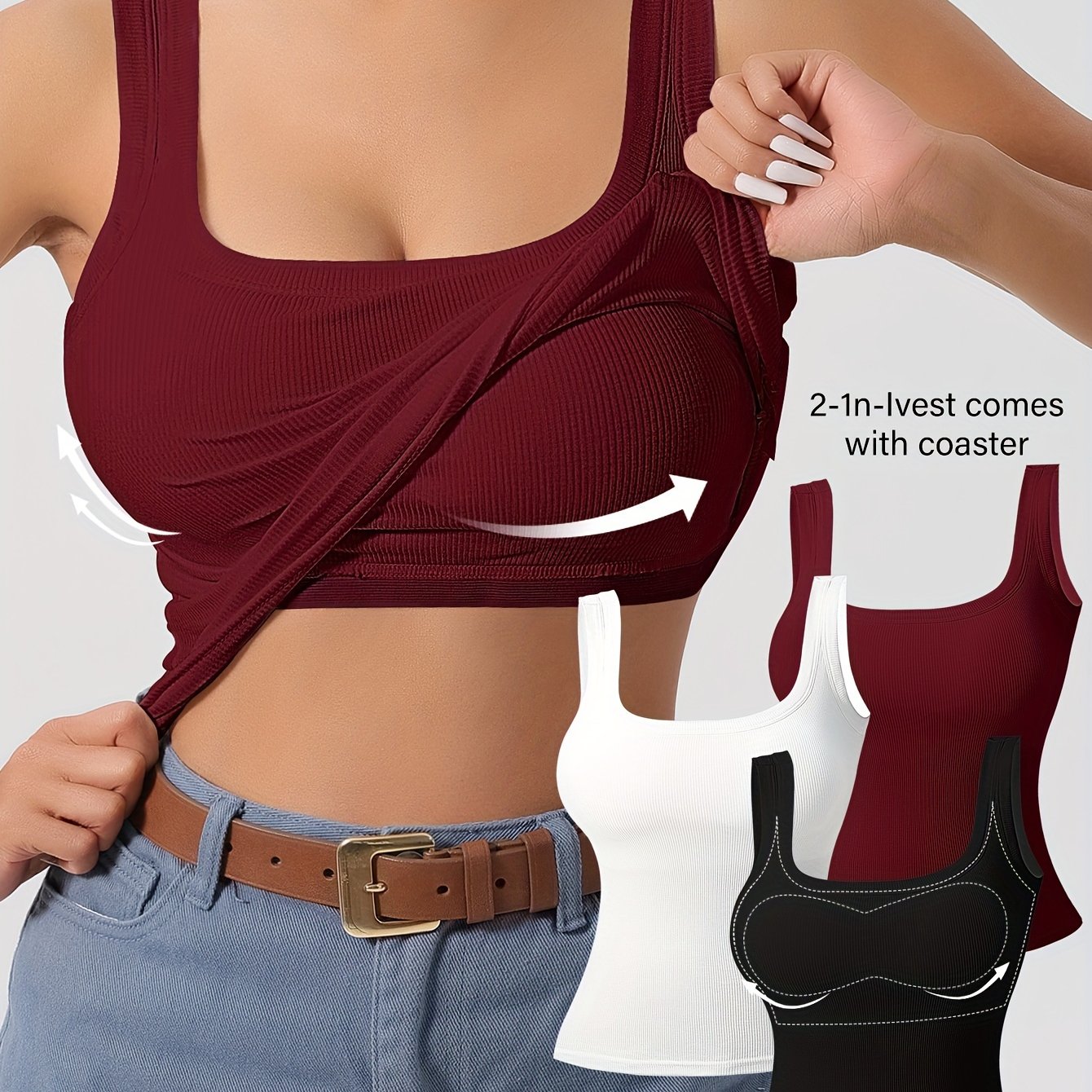 Solid Color Slim Tank Top 3 Packs, Casual Square Neck Sleeveless Versatile Top, Women's Clothing