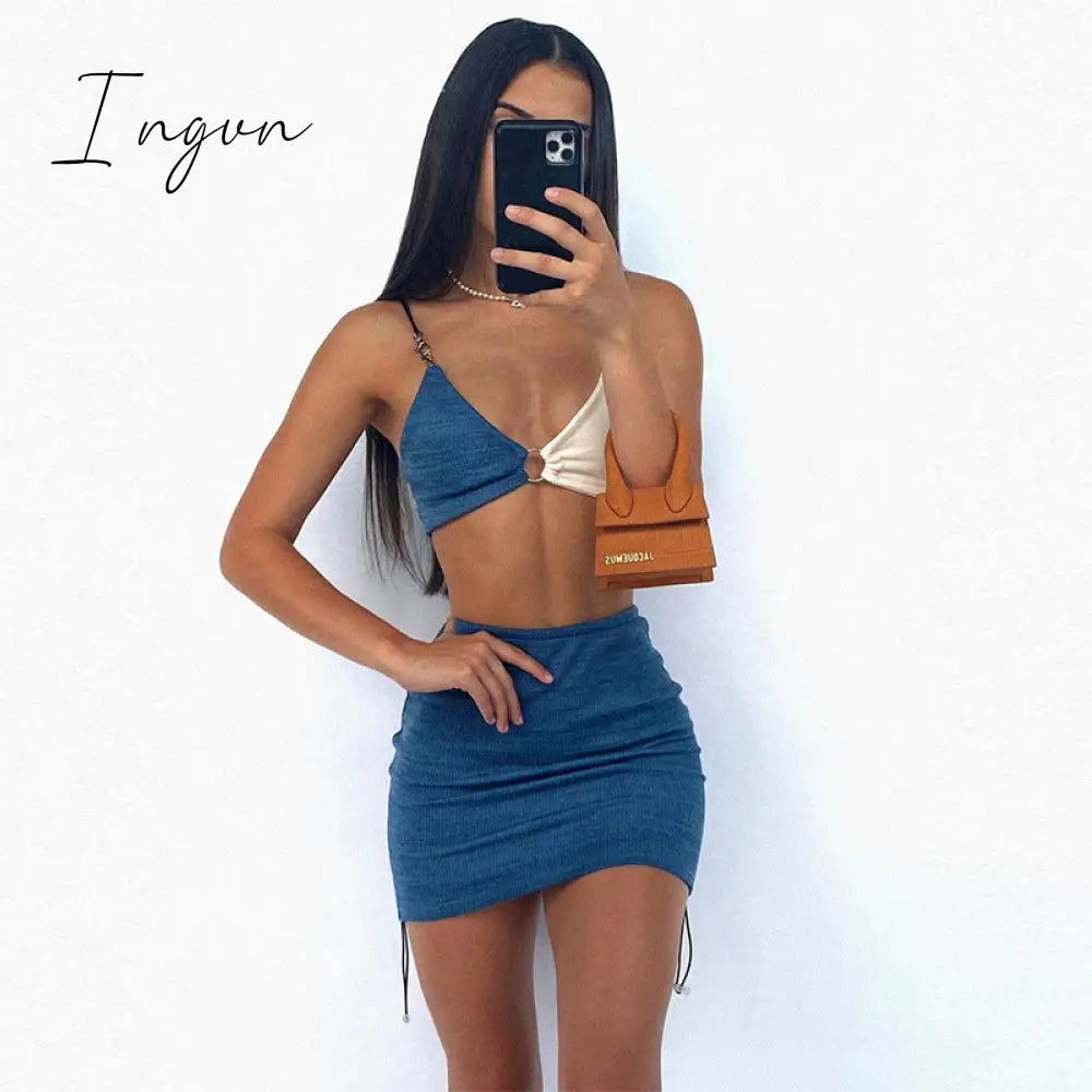 Ingvn - Spaghetti Strap Drawstring Ruched Cut-Out Sexy Backless Mini Dress for Women Club Party Sleeveless Dresses Bodycon
