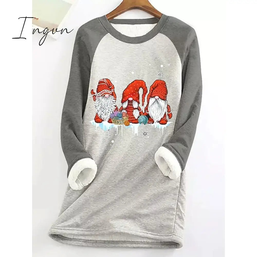 Ingvn - Women's Sweatshirt Pullover Sherpa Fleece Teddy Pink Green Gray Graphic Christmas Round Neck Long Sleeve Fleece