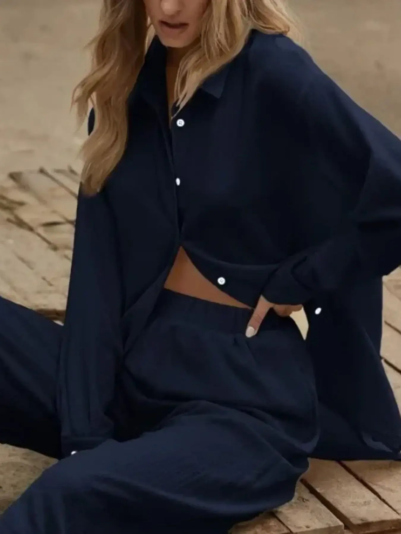 Button Up Long Sleeve Shirt and Pants Set