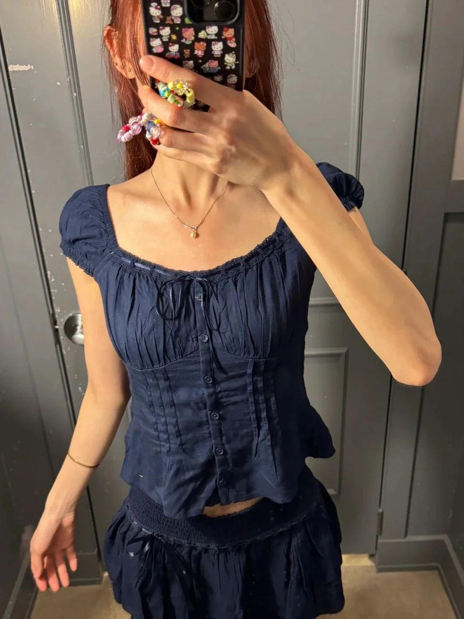Folds Lace-up T-shirt Blouse Women Summer Lace Trim Square Collar Elastic Waist Short Sleeve Slim Tee Shirt Cotton T-shirt Y2k