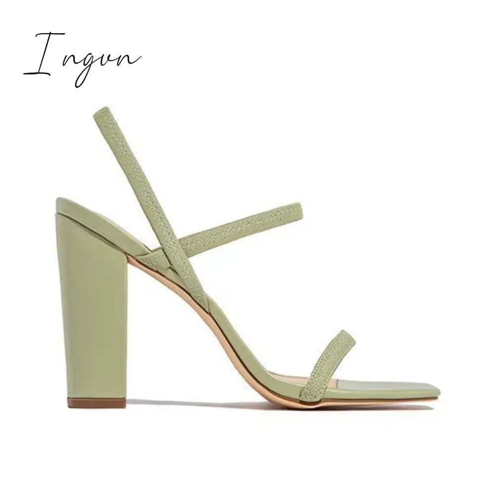Ingvn - Elastic Straps Squared Toe Chunky Heels