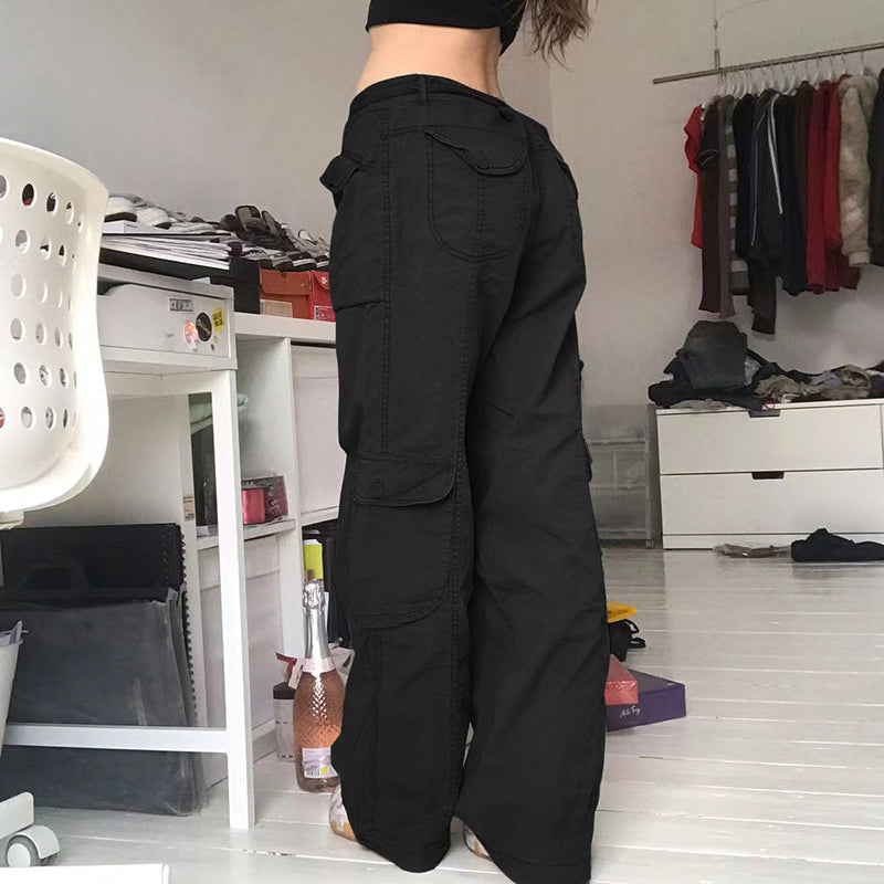 Voguable  Fashion American Trousers High Street Retro Gray Cargo Pants  Woman Sexy Low Waist Baggy Pants Casual Trousers Streetwear