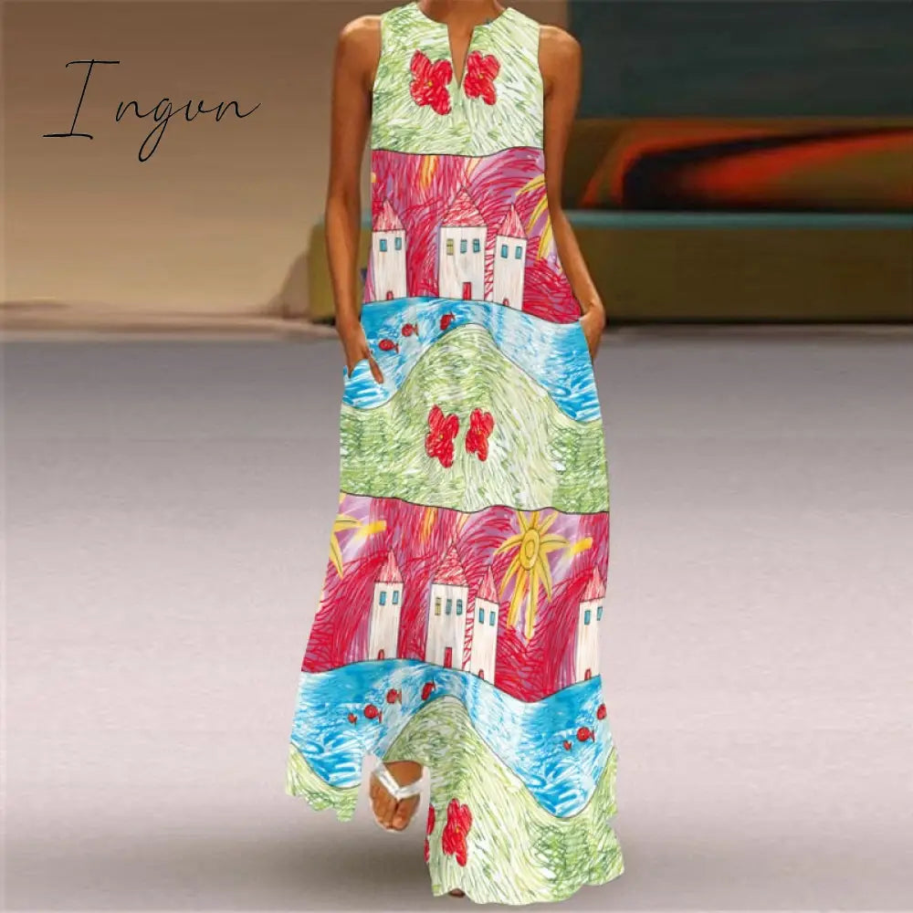 Ingvn - Summer Long Dress Elegant Robe Dress Party Sleeveless Dresses Women Casual Sundress Vintage Maxi Dresses For Women